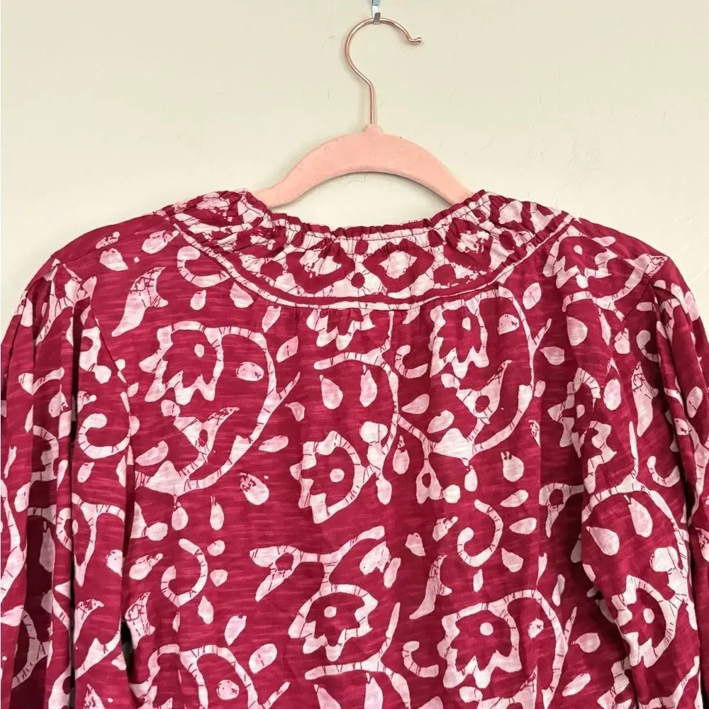 Free People On the Block Bell Sleeve Boho Patterned Top Berry Combo Medium